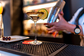 Bartender mixing a cocktail in a luxury night bar