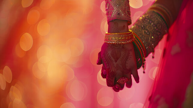 Indian wedding  candid moment and program decorations and  Hindu religion  holding hands : Generative AI