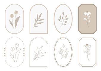 Plants and frames vector illustration set.