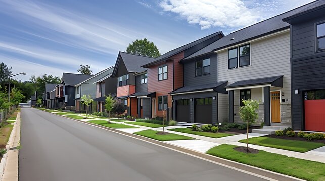series of duplexes on a new residential street