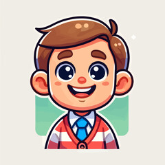 Obraz premium Smiling Cartoon Boy with Brown Hair and Blue Eyes Against Green Background