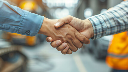 Hands of businessman meeting in a firm shake, construction contractor join hands in success and good contracts. Teamwork and collaboration.