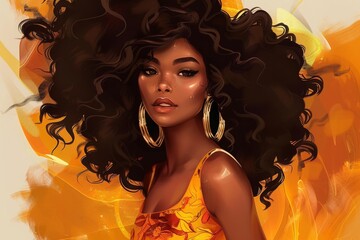 Illustration of Young Girls with Curly Hair | Beautiful, Cute Portrait, Digital Art