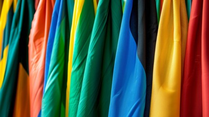 International business representation  array of various country flags displayed in a row