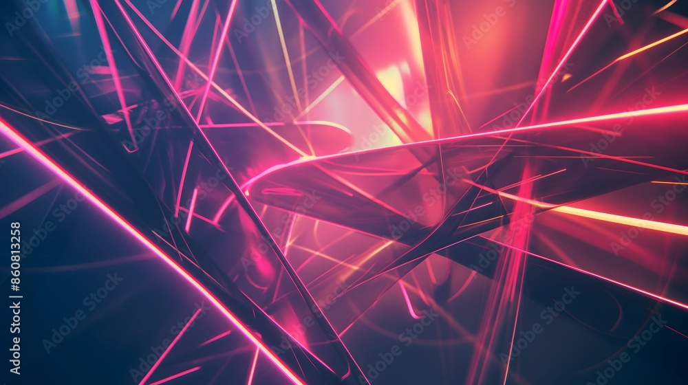 Poster 1. create a chaotic swirl of intersecting neon lines against a backdrop of shifting gradients and ge