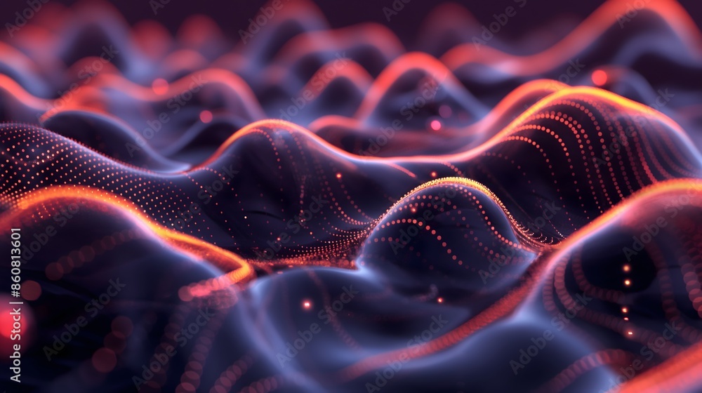 Poster 7. generate a kinetic abstract environment with cascading layers of pulsating waves and glowing orbs