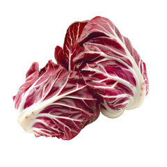 Obraz premium Fresh radicchio cabbage on white background, showcasing vibrant red leaves perfect for salads and gourmet dishes.