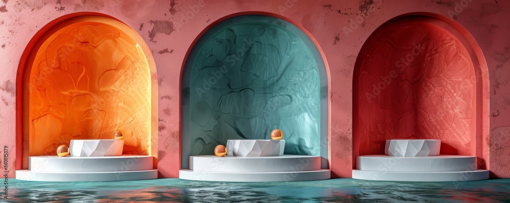 Aufkleber minimalistic product presentation podium with colorful background in modern design