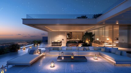 penthouse with a retractable roof that opens to a sky terrace, creating an urban oasis for stargazing and evening entertainment