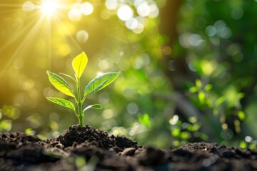 A young plant in the morning light with a natural background