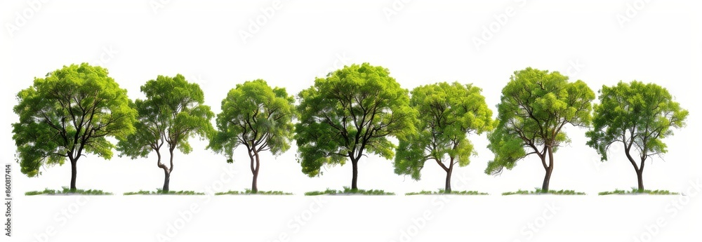 Poster with cut path and alpha channel, these are forest trees on a transparent background in summer. they 