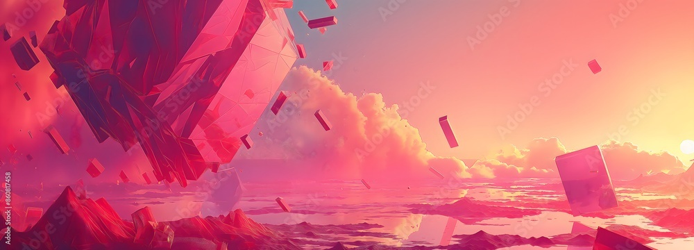 Poster 41. create a virtual reality-inspired abstract environment with glitched geometric shapes and digita