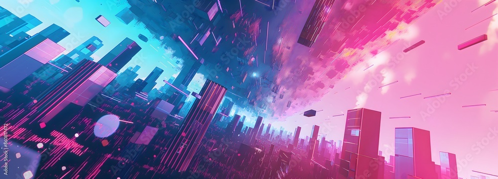 Poster 41. create a virtual reality-inspired abstract environment with glitched geometric shapes and digita