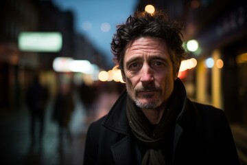 Portrait of a middle-aged man on the street at night