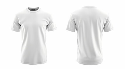 Men's white blank T-shirt template,from two sides, natural shape on invisible mannequin, for your design mockup for print, isolated on white background