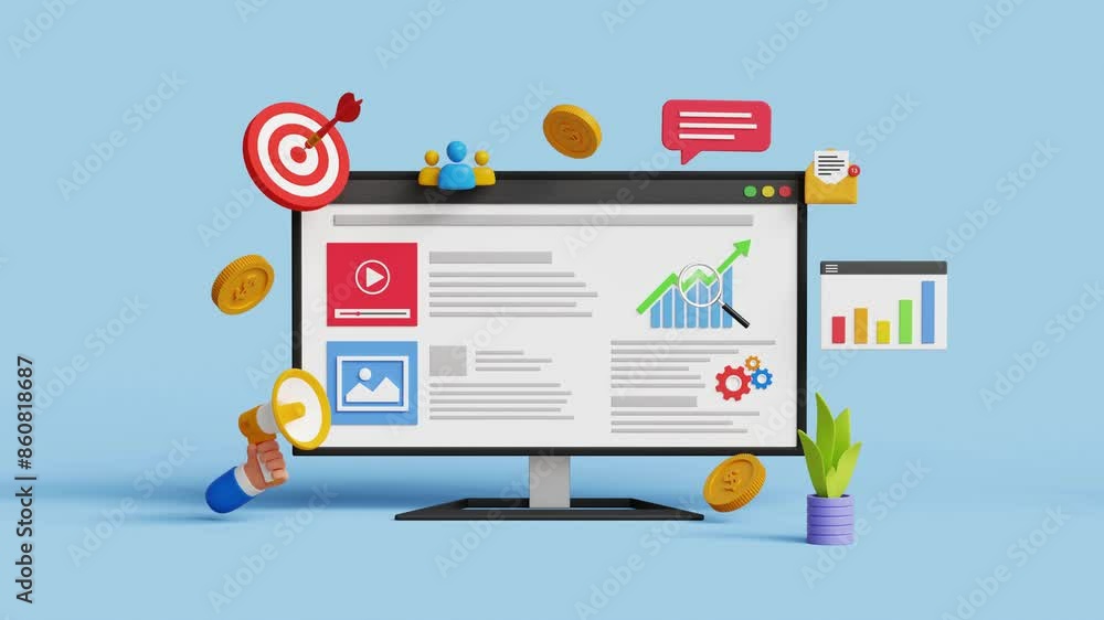 Fototapete seo optimization, digital marketing, web analytics and social media concept. strategy and planning o