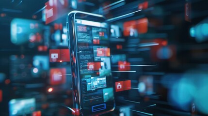 A smartphone screen displaying a social media news feed with headlines, images, and notifications. Generative AI