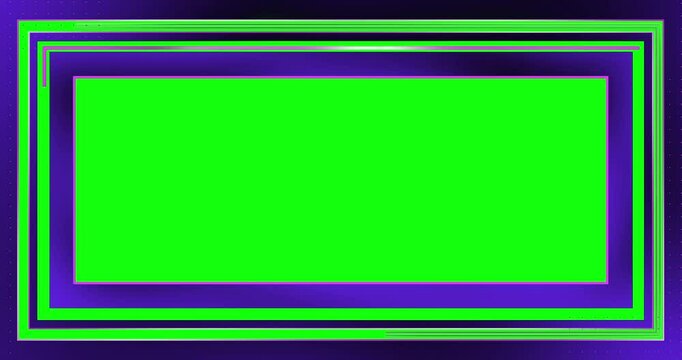 Purple border frame animation 4k on green screen for keying. Modern luxury frame rectangle design