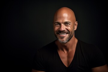 Obraz premium Portrait of a smiling mature man in a black t-shirt.