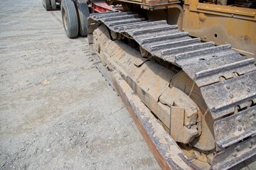 Close up over a Bulldozer track