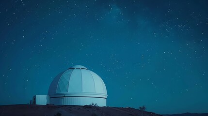 Obraz premium off-white observatory dome in a remote desert, designed for optimal stargazing, standing stark against the deep blue night sky