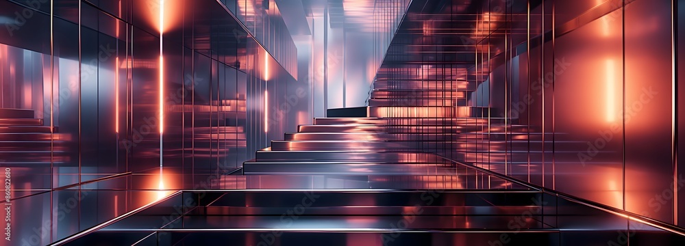Poster 17. create a futuristic abstract composition featuring intersecting planes of metallic textures and 