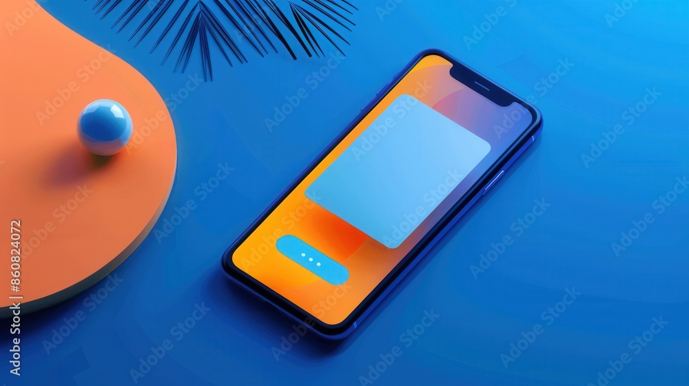 Aufkleber a smartphone displays a blank social media news feed screen on a blue surface, set against a vibrant