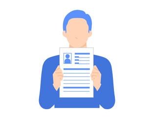 履歴書を見せる男性のシンプルでフラットなイラスト