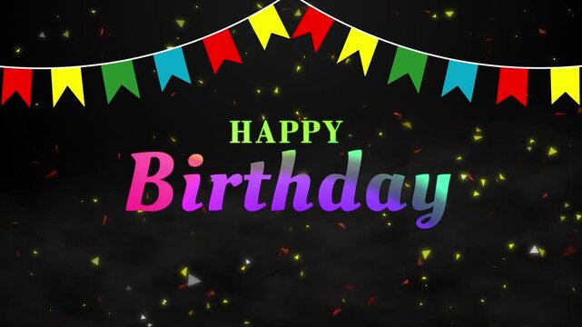 4K animated Happy Birthday text, 3d render loop Gold Confetti Glitter Particles Transparent Background