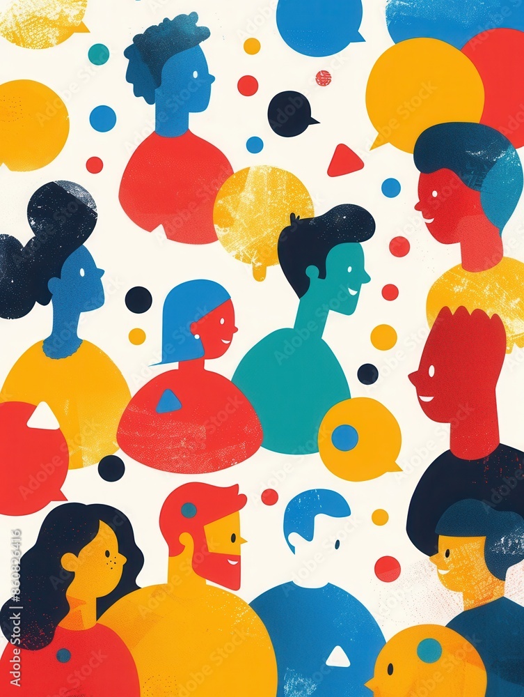 Poster A vibrant illustration depicting a diverse group of people connected through speech bubbles, representing the dynamic and inclusive nature of online communities. Generative AI