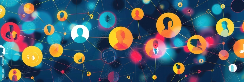 Aufkleber a network of diverse people connected by lines, representing online communities and social media int