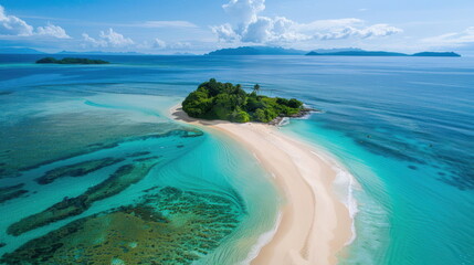 Obraz premium Drone view of island with white sand, beautiful ocean