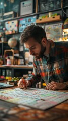 Fototapeta premium Business man planning his work schedule, marking on desk calendar event planner, timetable in office 