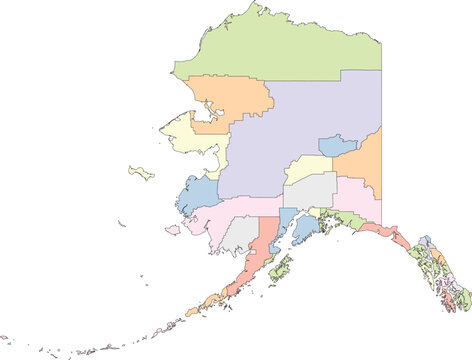 recommend clip art: Editable vector file of the counties that make up the state of Alaska, located in the United States.
