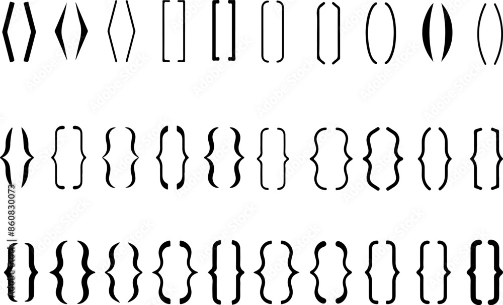Poster pixel perfect icon set of brackets parentheses parenthesis. thin line icons, flat vector illustratio