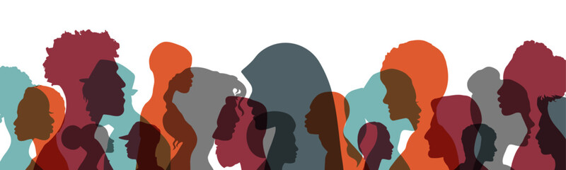 Multi ethnic people profiles silouette