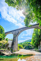 初夏の轟橋と出会橋　大分県豊後大野市　Todoroki-bashi bridge and Deai-bashi bridge in early summer. Oita Pref, Bungono City.