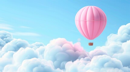 Fototapeta premium Pink Hot Air Balloon Soaring Above Fluffy Clouds