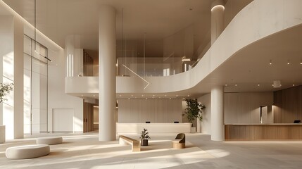 Fototapeta premium sleek off-white themed co-living building, providing residents with modern amenities, shared spaces, and a strong sense of community