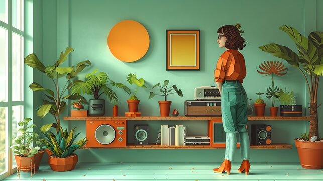 Nostalgic papercut artwork depicting a slackerâ€™s day filled with retro items, quirky inventions, and fun funk-inspired details that create a cozy and whimsical atmosphere. Illustration, Minimalism,