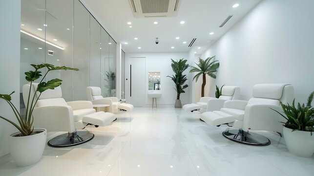 off-white luxury nail salon, offering high-end manicures and pedicures in a clean, minimalist environment designed for relaxation and pampering