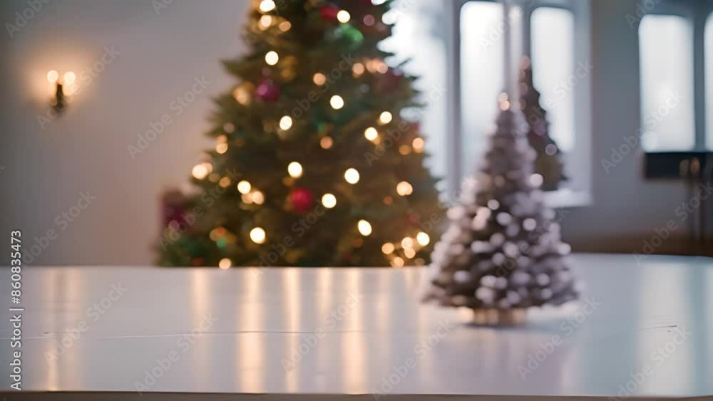 Aufkleber small christmas tree on table with blurred background generative ai