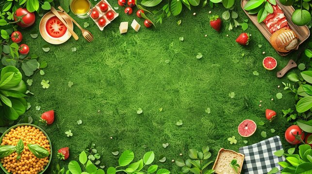 Enjoy International Picnic Day with Tasty Food on a Green Grass Banner