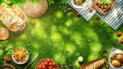 Green Grass Picnic: International Picnic Day Banner with Delicious Food