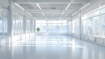 off-white themed modern dance academy, offering classes from beginner to professional levels in a spacious, well-equipped studio environment