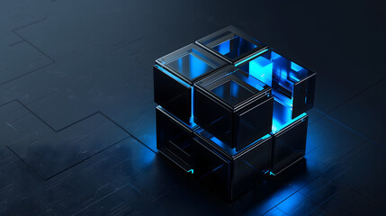 Futuristic Digital Cube with Neon Blue Highlights