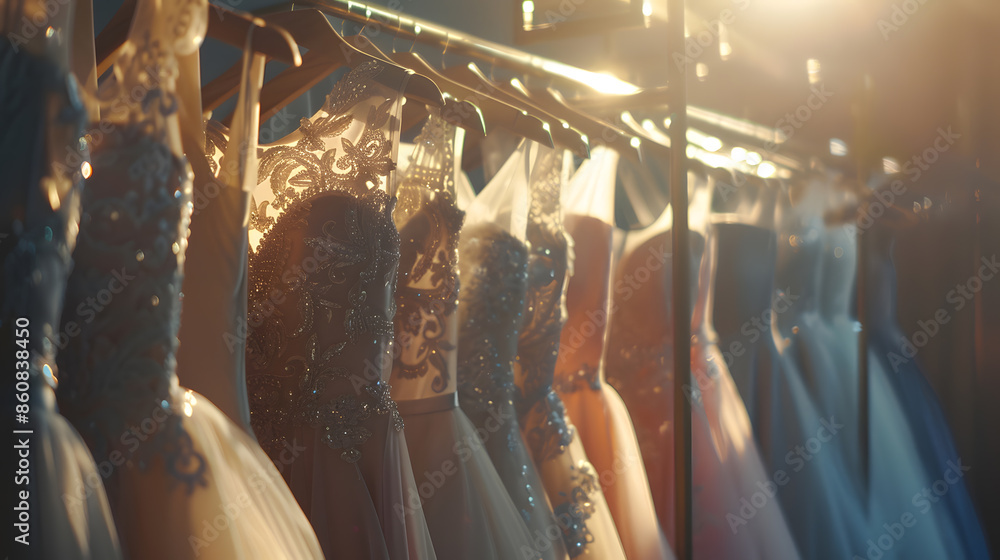 Canvas Prints Many beautiful wedding dresses on hangers dresses : Generative AI