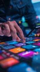 closeup Man working in internet of things concept