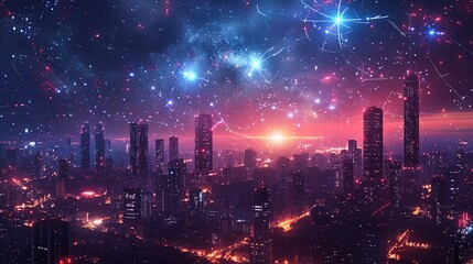 Fototapeta premium Conceptualize the future of 6G technology with illustrations of satellite networks and ultra-fast communication. Illustration, Minimalism,
