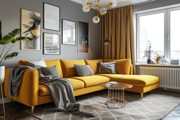 Yellow Corner Sofa - Stylish Apartment - Concept of Modern Comfort
